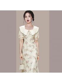 Korea style Summer Puff sleeve Lace Dress 