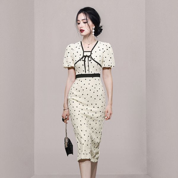 Korea style Summer fashion Lantern sleeve Slim Short sleeve dress
