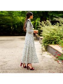 European style Elegant High collar Long sleeve Dress for women