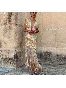 European style Casual Tassel Sleeveless Dress 