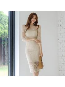 Korea style High collar Hip-full Lace dress 