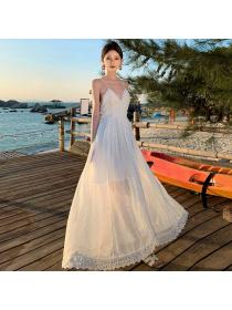 Korea style Luxury Backless Beach dress Maxi dress 