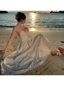 Korea style Luxury Backless Beach dress Maxi dress 