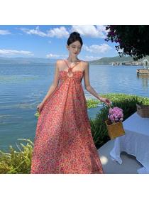 Fashion Floral Backless Beach dress Maxi dress 