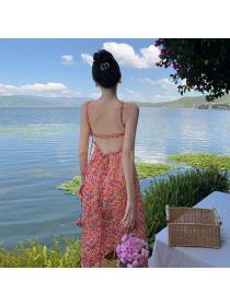 Fashion Floral Backless Beach dress Maxi dress 