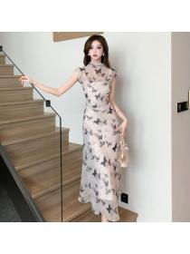 Chinese style Summer Slim Sleeveless Long dress 