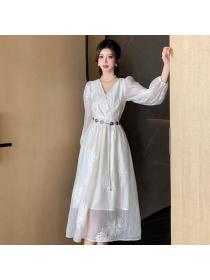 Chinese style Luxury Fashion White dress 