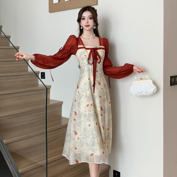Chinese style Spring fashion Long sleeve dress