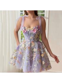 European style Flower Embroidery Sext Sling dress