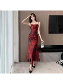 Vintage style Summer Red Sleeveless Sling dress 