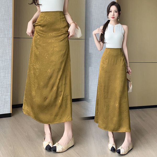 Vintage style Summer Fashion Satin Long skirt