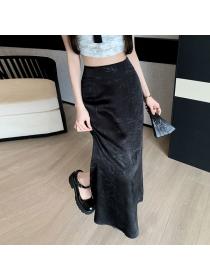 Vintage style Summer Fashion Satin Long skirt 