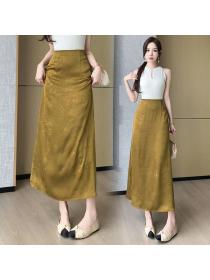 Vintage style Summer Fashion Satin Long skirt 