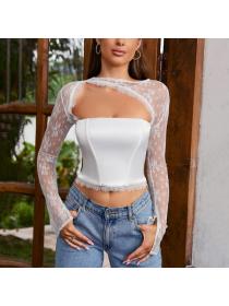 Outlet hot style Summer Sexy Lace Cutout Long sleeve Top