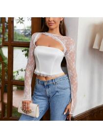 Outlet hot style Summer Sexy Lace Cutout Long sleeve Top