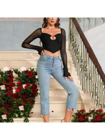 Outlet hot style Summer Sexy Corset Long sleeve Cutout Top