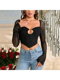 Outlet hot style Summer Sexy Corset Long sleeve Cutout Top