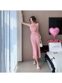 Korea style Sexy Backless Halter neck dress 