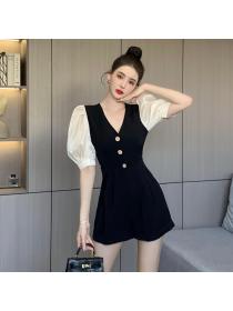 Korea style Elegant Puff sleeve Jumpsuit