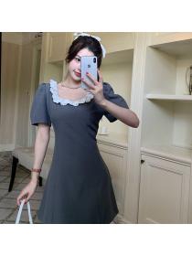 Korea style Summer Square neck Slim A-line dress 