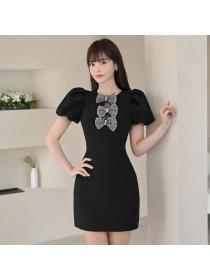 Korea style Summer Puff sleeve Slim dress 