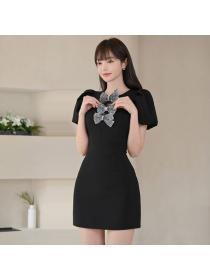 Korea style Summer Puff sleeve Slim dress 