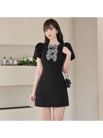 Korea style Summer Puff sleeve Slim dress 