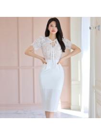 Korea style Summer Elegant Lace Short sleeve dress 