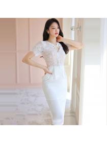 Korea style Summer Elegant Lace Short sleeve dress 