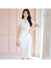 Korea style Summer Elegant Lace Short sleeve dress 