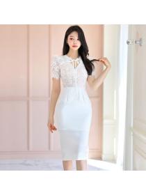 Korea style Summer Elegant Lace Short sleeve dress 