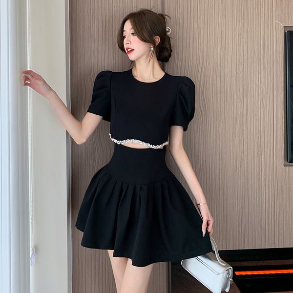Korea fashion Summer Cutout style Short sleeve A-line dress