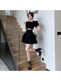 Korea fashion Summer Cutout style Short sleeve A-line dress 