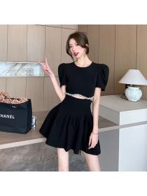 Korea fashion Summer Cutout style Short sleeve A-line dress 