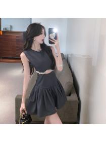 Korea fashion Summer Cutout style Sleeveless A-line dress 