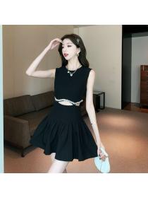 Korea fashion Summer Cutout style Sleeveless A-line dress 