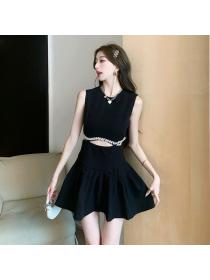 Korea fashion Summer Cutout style Sleeveless A-line dress 