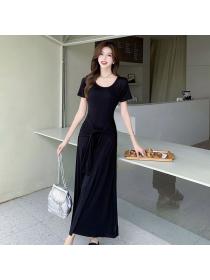 Korea fashion Summer Round collar Casual Short sleeve T-shirt dress 