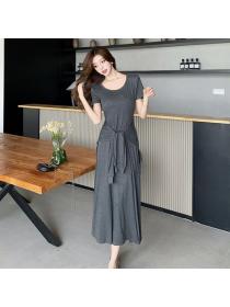 Korea fashion Summer Round collar Casual Short sleeve T-shirt dress 