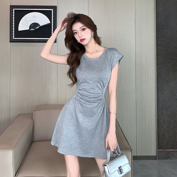 Korea fashion Summer A-line High waist Sleeveless dress