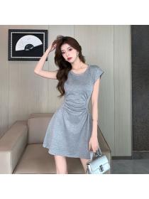 Korea fashion Summer A-line High waist Sleeveless dress 