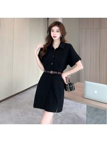 Vintage style Korea fashion Polo collar Short sleeve dress 
