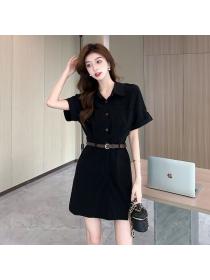 Vintage style Korea fashion Polo collar Short sleeve dress 