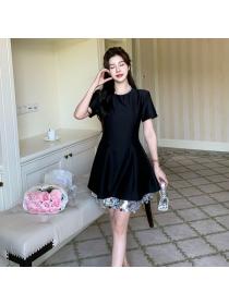 Korea style Roudn collar Elegant A-line dress 