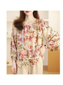 Vintage style Loose Round collar Floral Chiffon Shirt