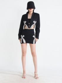 European style Fashion Blazer+Short skirt 2 pcs suit