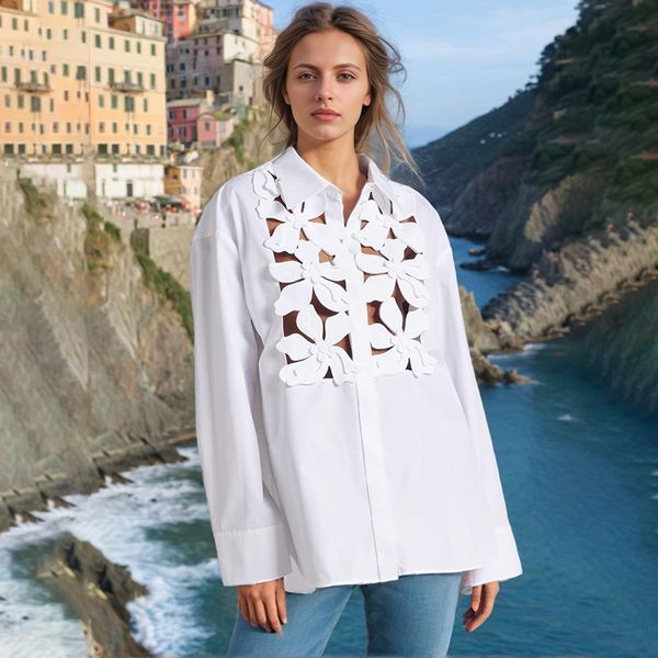 European fashion Cutout style Casual Long sleeve blouse
