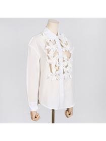 European fashion Cutout style Casual Long sleeve blouse 