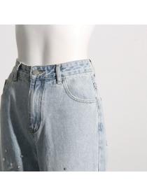 European Style High waist Fashion Matching Jeans