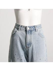 European Style High waist Fashion Matching Jeans